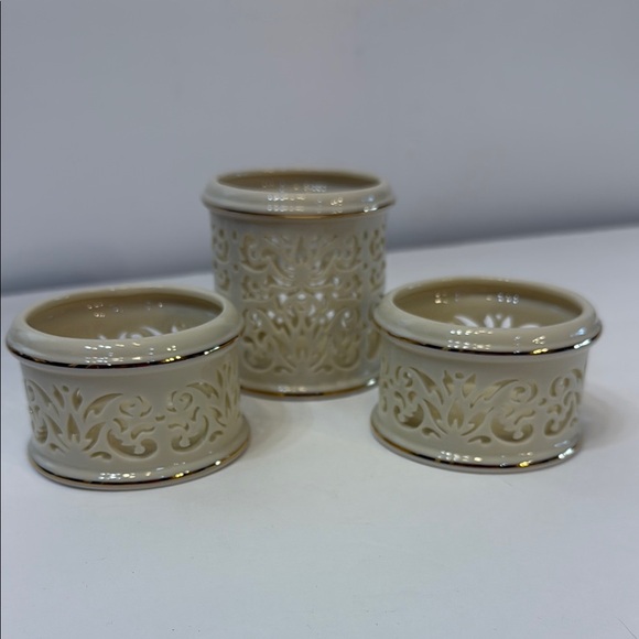 Set of Three Lenox Candle Illumination Pierced Tea Light Votive 24K Gold Trim - Picture 1 of 9